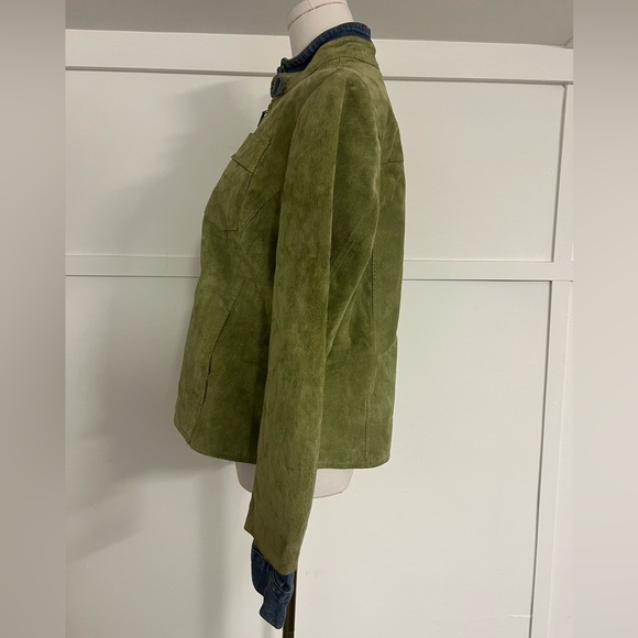 Metrostyle Womens Leather Jacket Size 12 Olive Green Denim Accent Zip Western - Picture 2 of 11